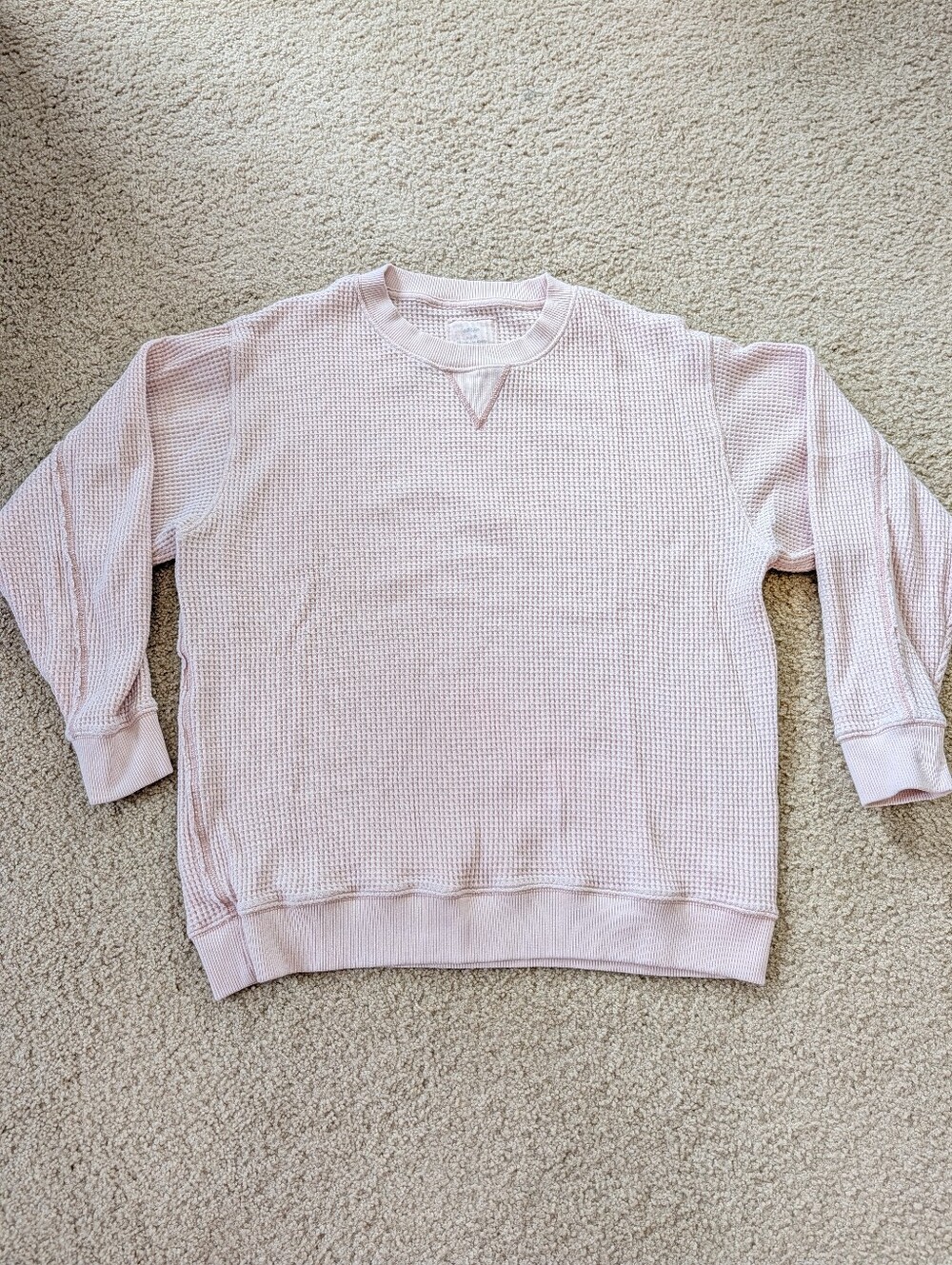 Aerie Oversized Light Blush Waffle Crewneck Shirt